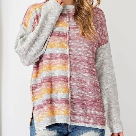 easel Sweaters Easel Oversized Marled Colorblock Exposed Seam